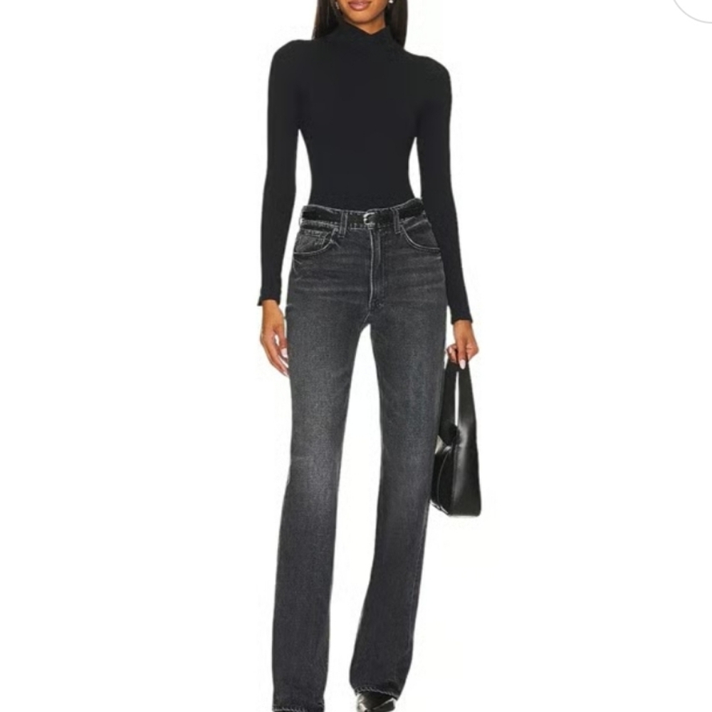 Free People XYZ Recycled Ribbed V Mock Turtleneck Bodysuit in Black sz XS/SML​ - Picture 2 of 7